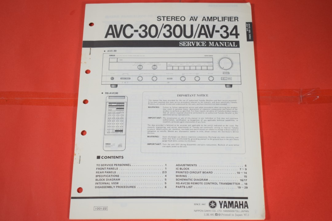 Yamaha AVC-30/AVC-30U/AV-34 Stereo Verstärker Service Anleitung
