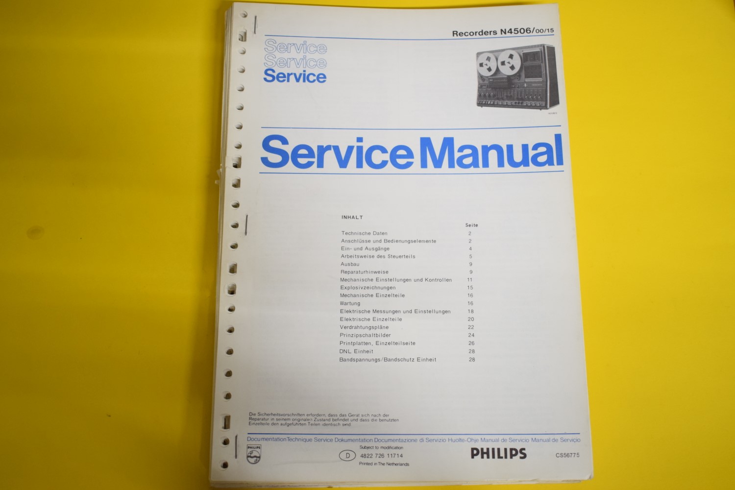 Philips N4506 Tonbandgerät Service Anleitung – Deutsch