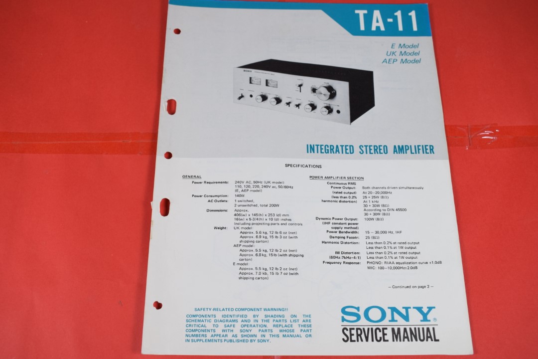 Sony TA-11 Stereo Verstärker Service Anleitung