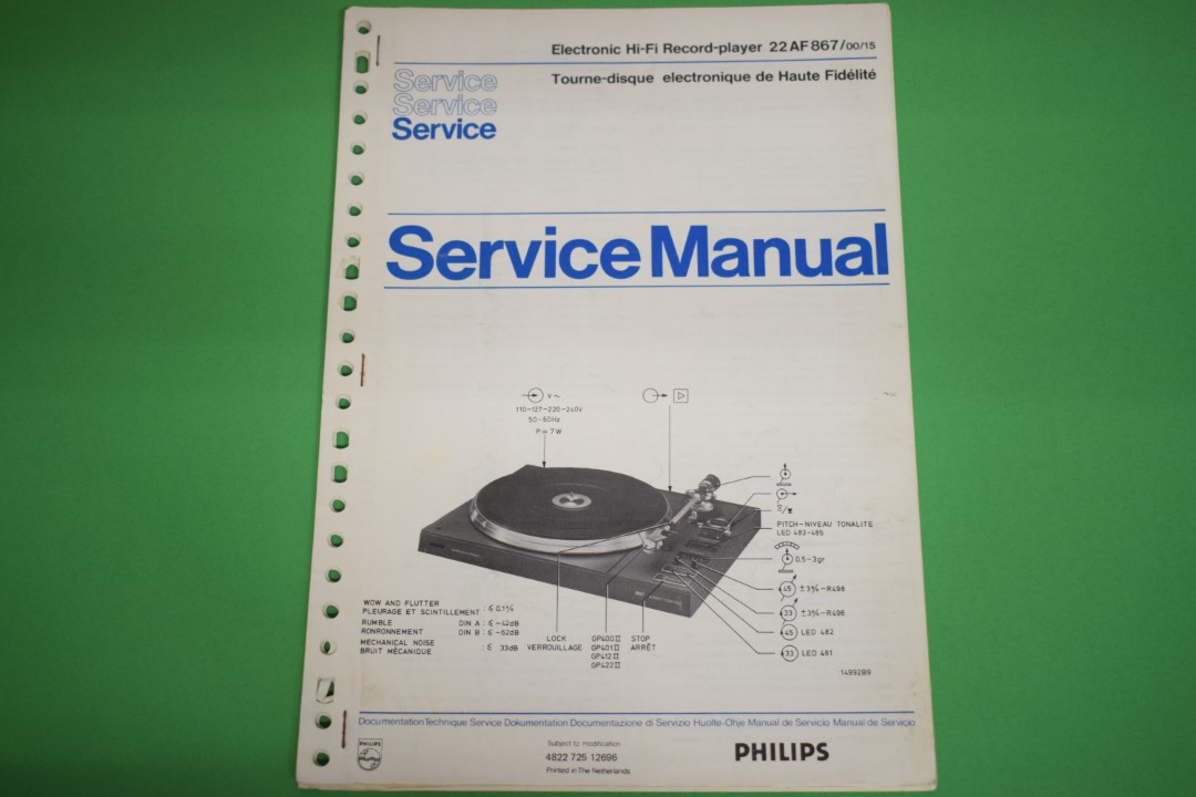 Philips 22AH867 Plattenspieler Service Anleitung