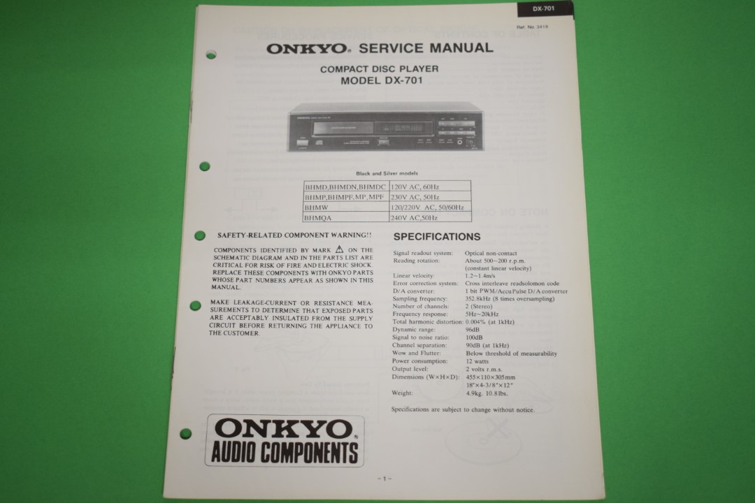 Onkyo DX-701 CD-Spieler Service Anleitung
