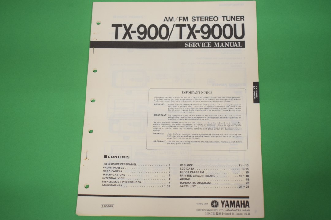 Yamaha TX-900/TX-900U Tuner Service Anleitung
