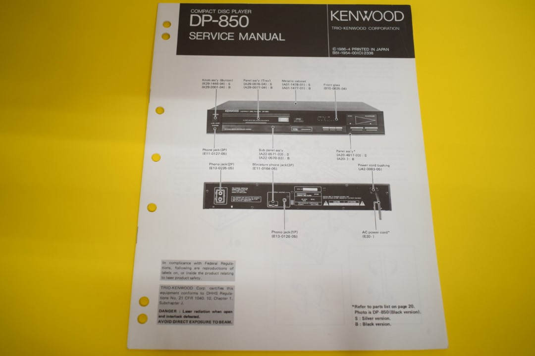 Kenwood DP-850 CD-Spieler Service Anleitung