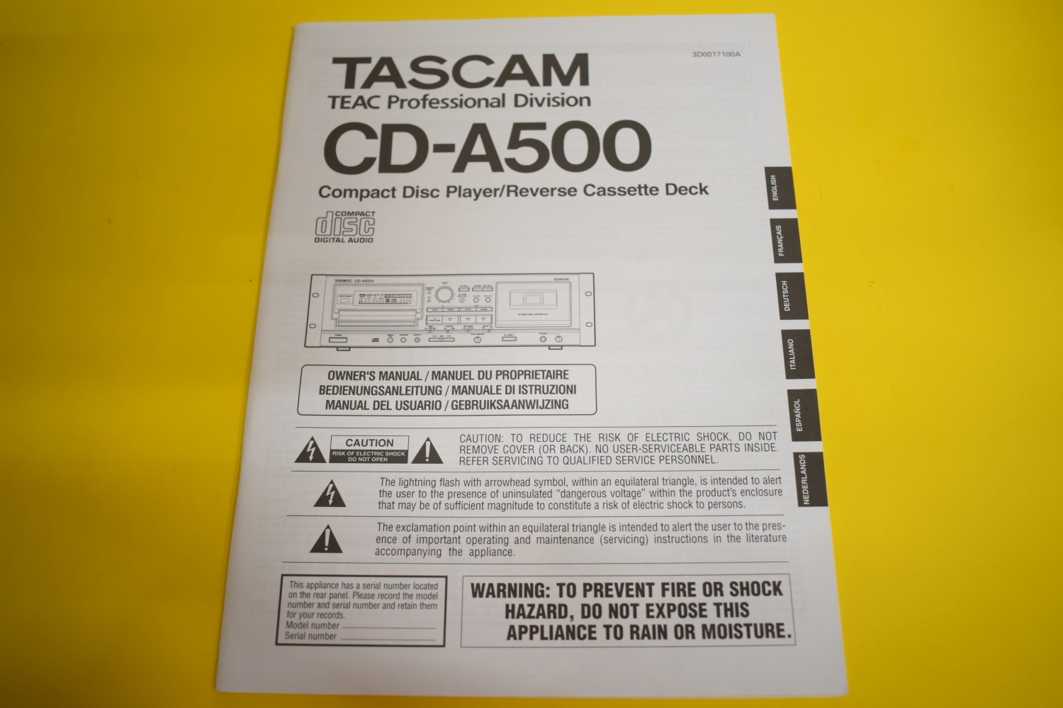 Tascam CD-A500 CD-Spieler/Kassettendeck Kombination Bedienungsanleitung