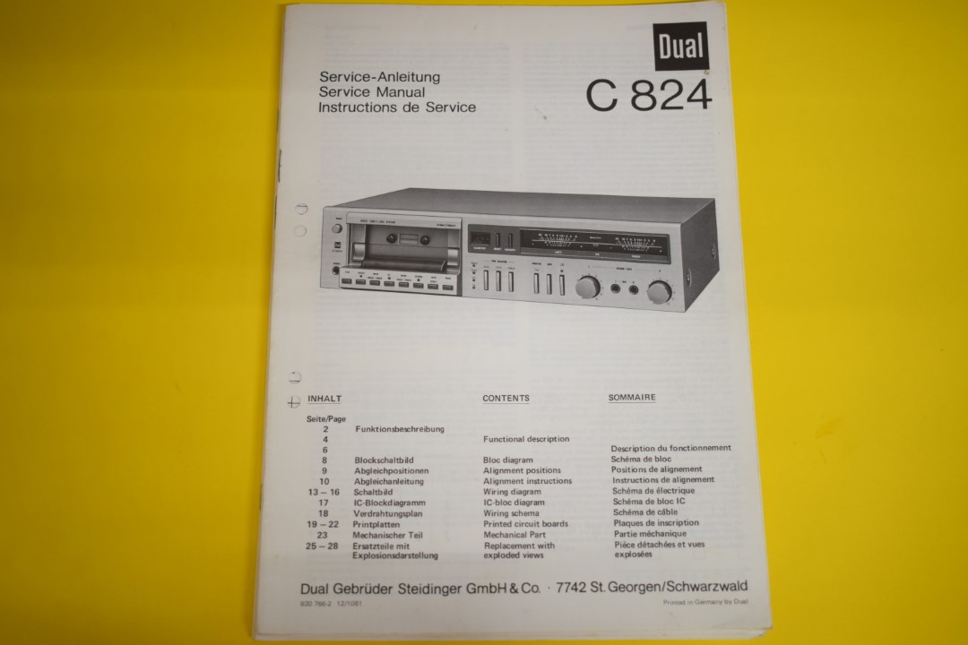 Dual C824 Kassettendeck Service Anleitung