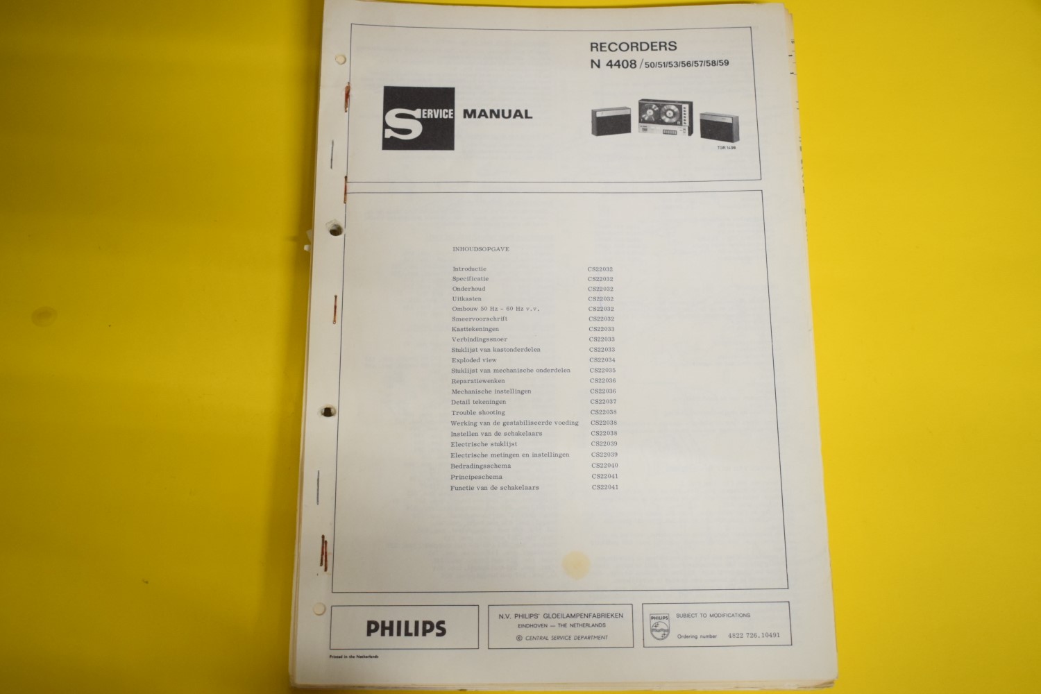 Philips N4408 Tonbandgerät Service Anleitung – Niederländisch