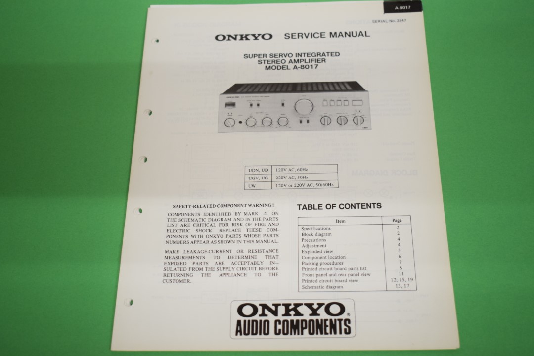 Onkyo A-8017 Stereo Verstärker Service Anleitung