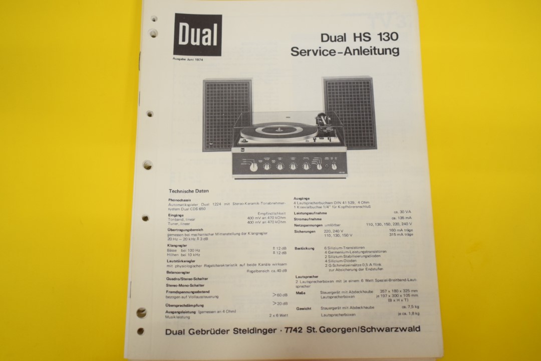 Dual HS 130 Plattenspieler / Verstärker / Lautsprecher Service Manual