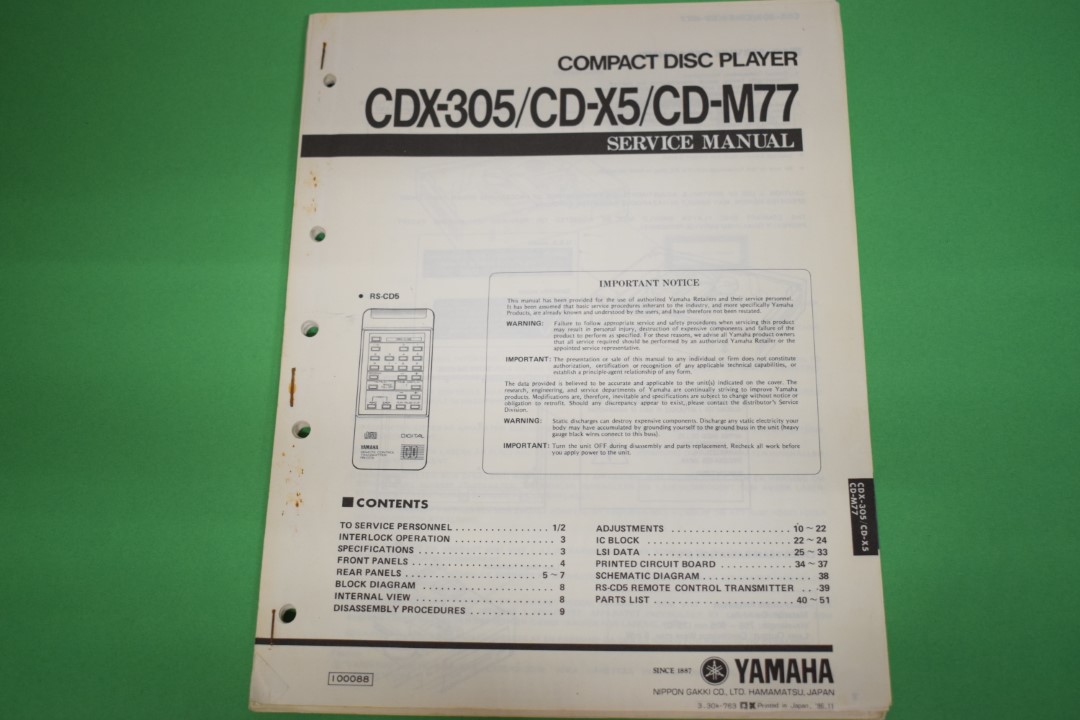 Yamaha CDX-305/CD-X5/CD-M77 CD-Spieler Service Anleitung