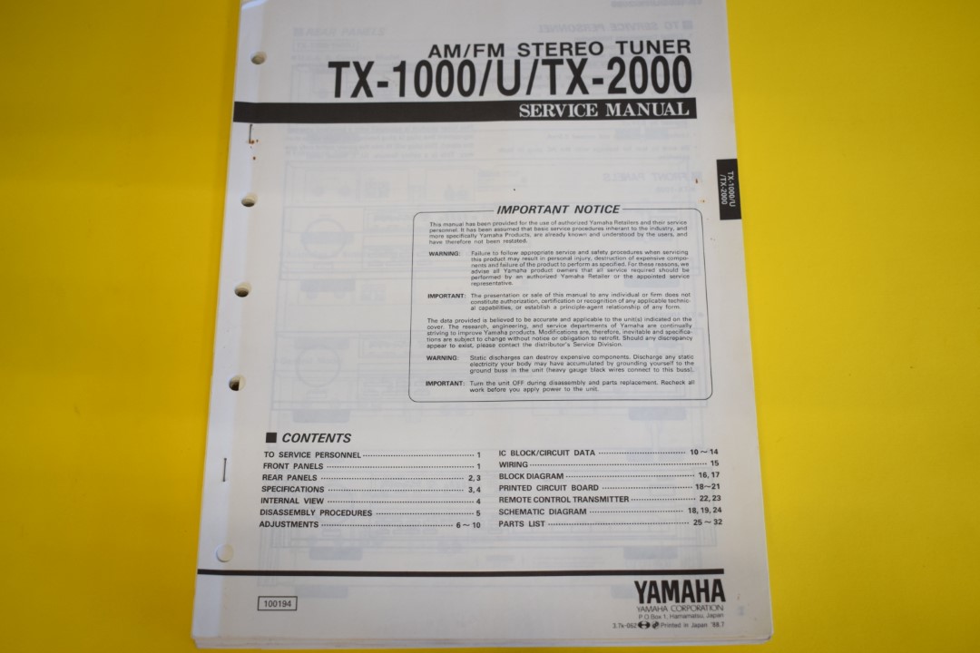 Yamaha TX-1000/U/TX-2000 Tuner Service Anleitung