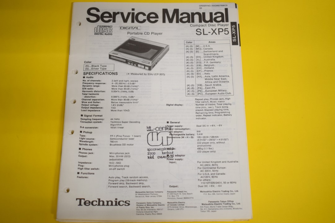 Technics SL-XP5 Tragbare CD-Spieler Service Anleitung