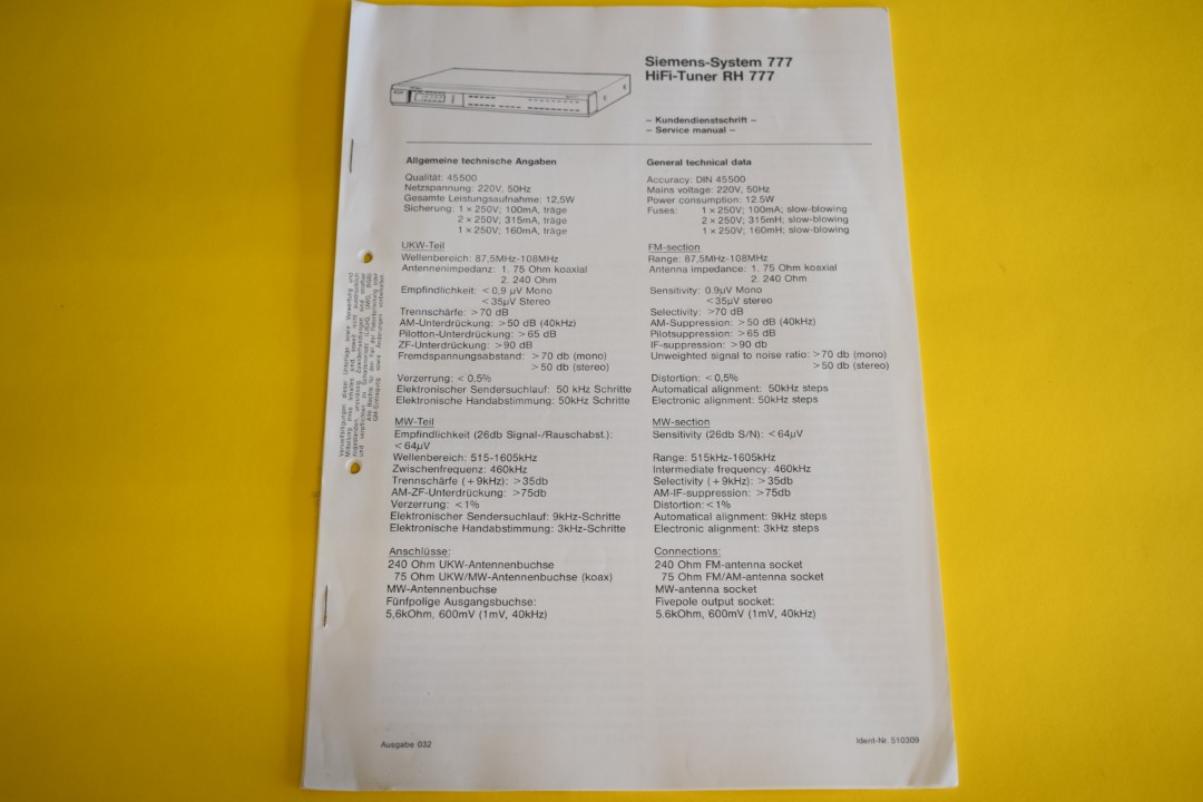 Siemens RH 777 Tuner Service Anleitung