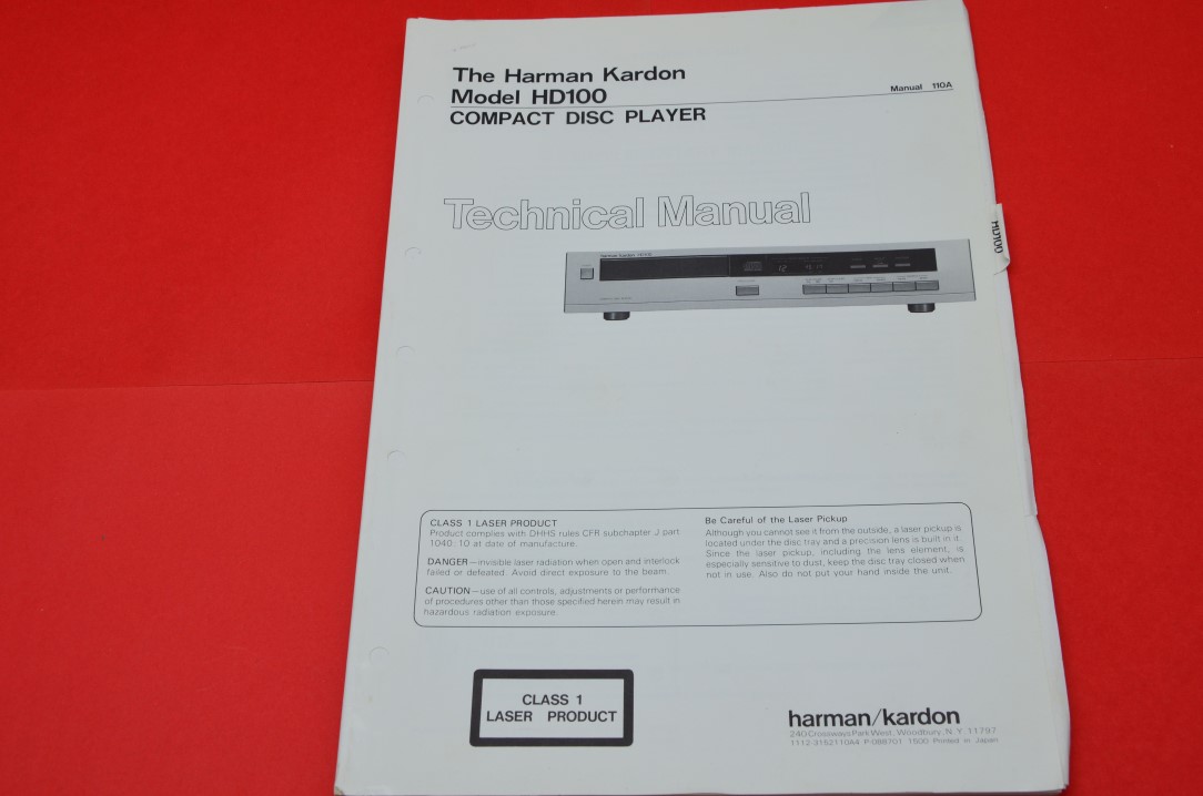 Harman Kardon HD100 CD-Spieler Service Anleitung