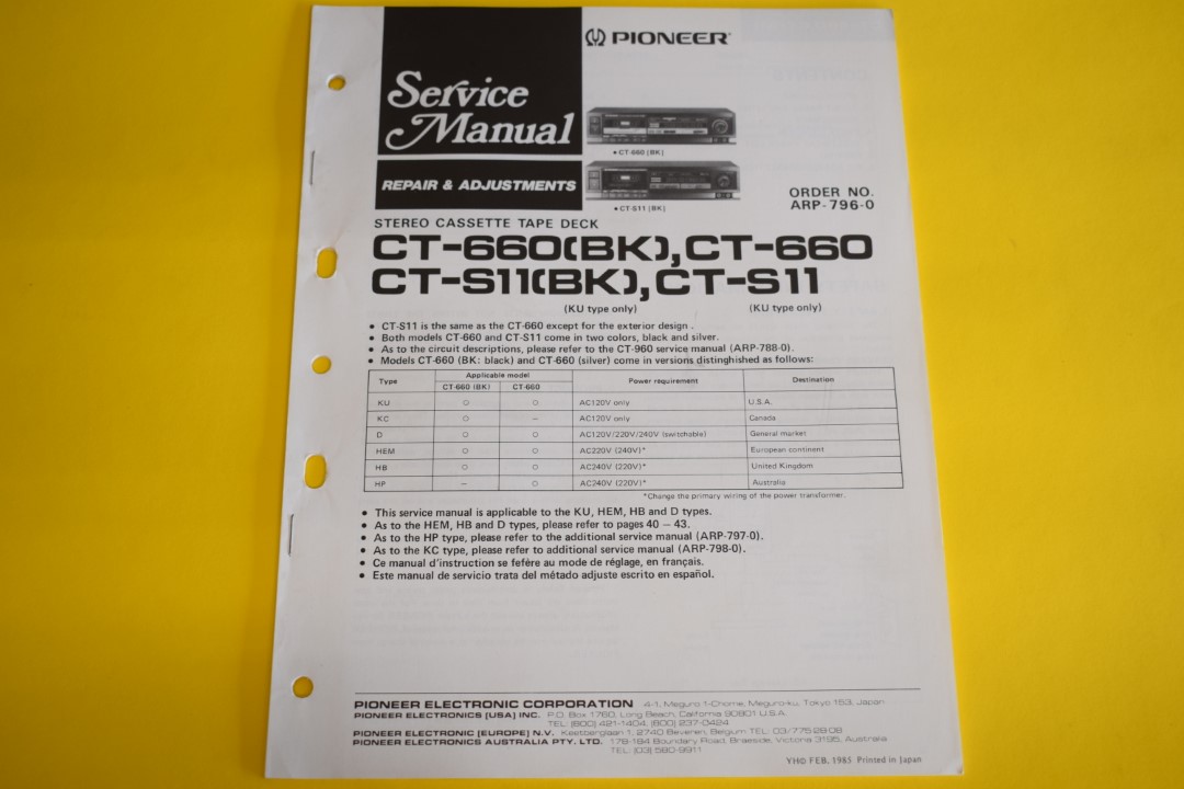 Pioneer CT-660(BK) / CT-S11(BK) Kassettendeck Service Anleitung