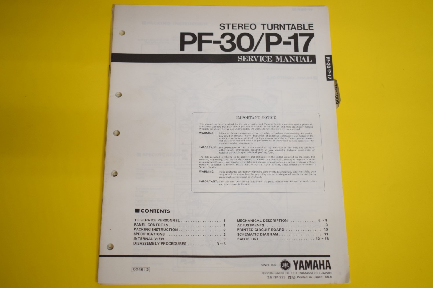 Yamaha PF-30/P-17 Plattenspieler Service Anleitung