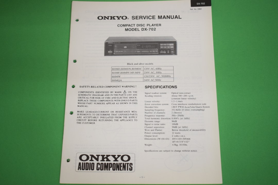 Onkyo DX-702 CD-Spieler Service Anleitung