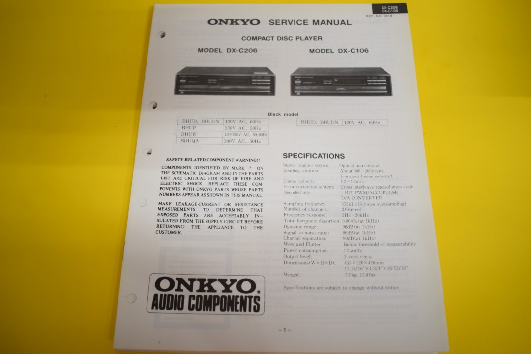 Onkyo DX-C206 / DX-C106 CD-Spieler Service Anleitung