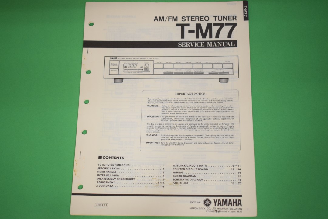 Yamaha T-M77 Tuner Service Anleitung