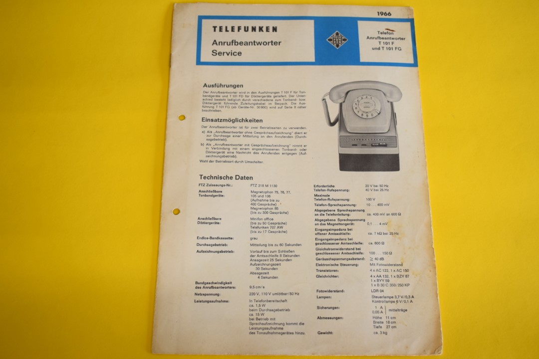 Telefunken T 101F / T 101 FG Telefonanrufbeantworter Service Anleitung