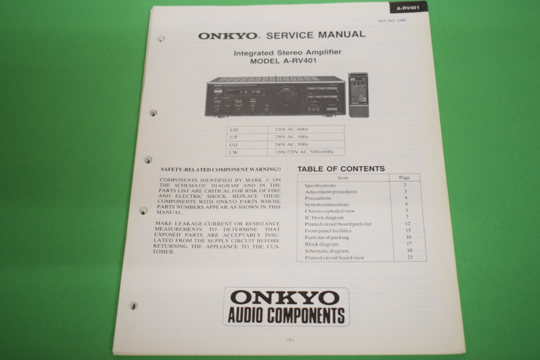 Onkyo A-RV401 Stereo Verstärker Service Anleitung
