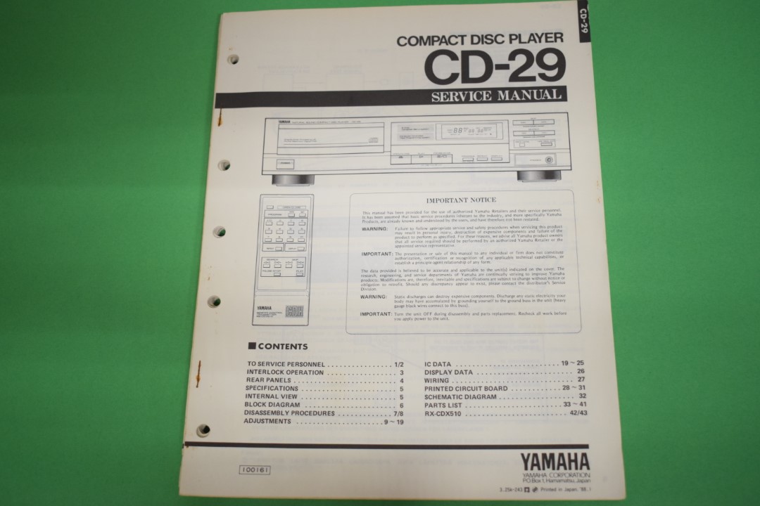 Yamaha CD-29 CD-Spieler Service Anleitung