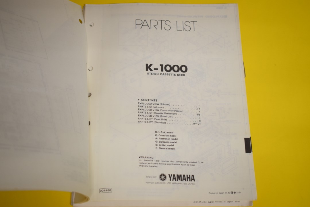 Yamaha K-1000 Kassettendeck Service Anleitung