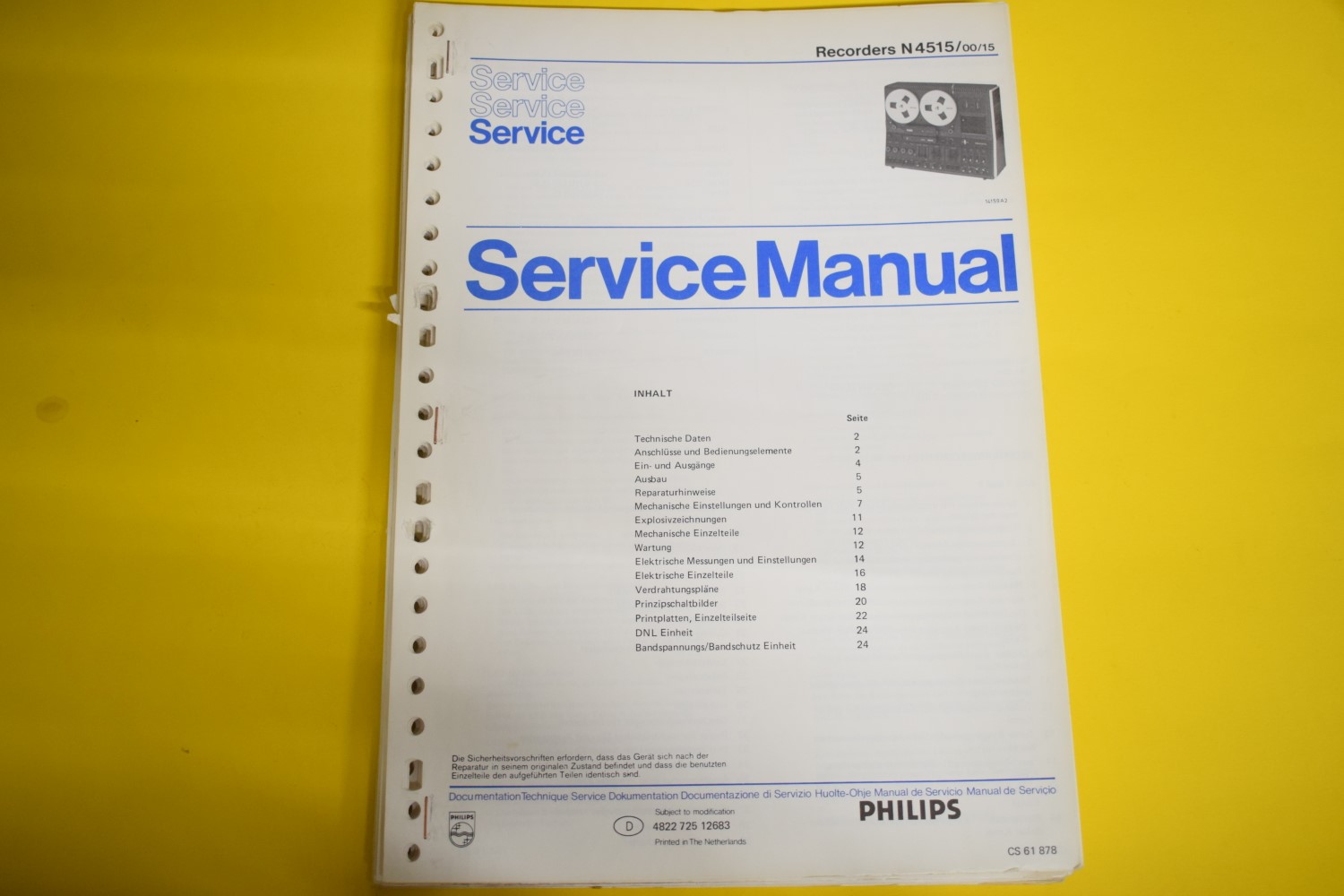 Philips N4515 Tonbandgerät Service Anleitung – Deutsch
