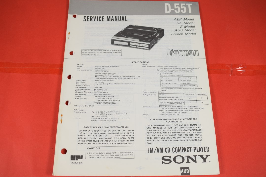 Sony D-55T Discman CD-Spieler Service Anleitung