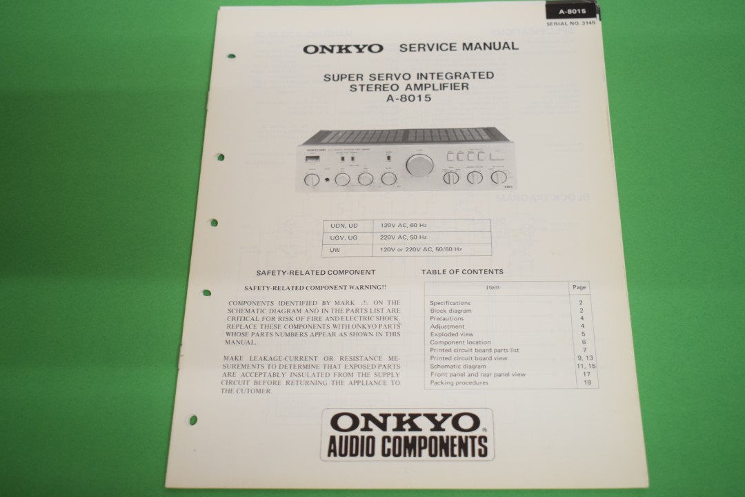 Onkyo A-8015 Stereo Verstärker Service Anleitung