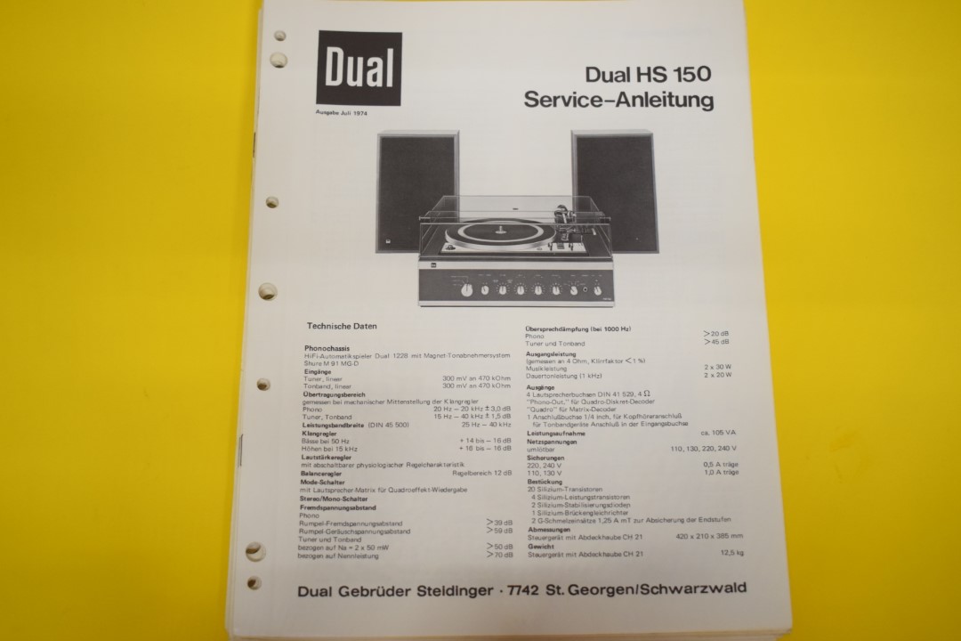 Dual HS 150 Plattenspieler / Verstärker / Lautsprecher Service Manual